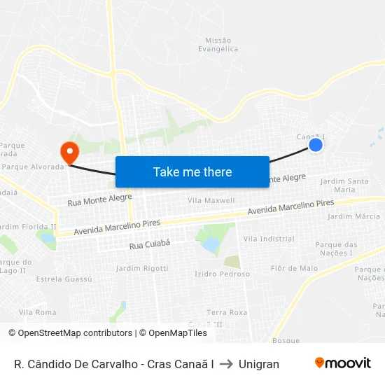 R. Cândido De Carvalho - Cras Canaã I to Unigran map