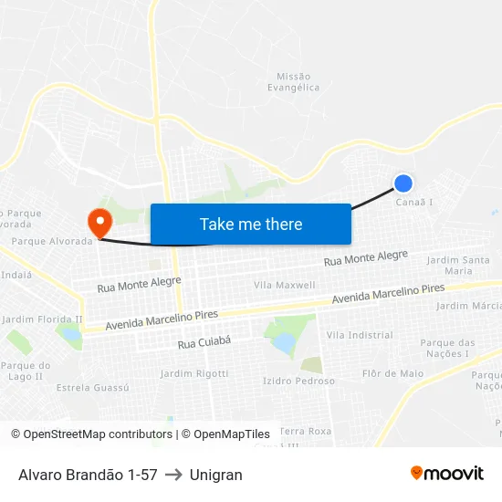 Alvaro Brandão 1-57 to Unigran map