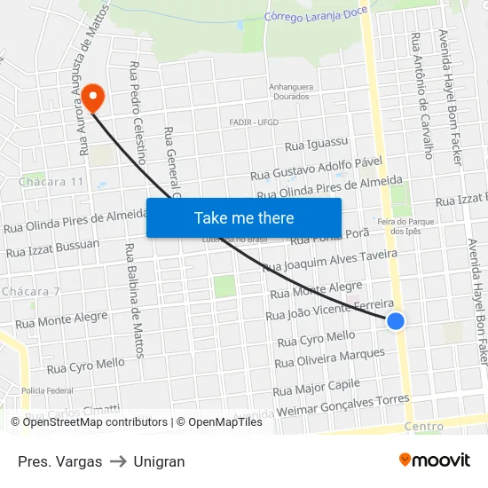 Pres. Vargas to Unigran map