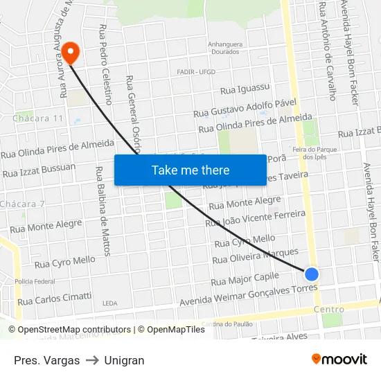 Pres. Vargas to Unigran map