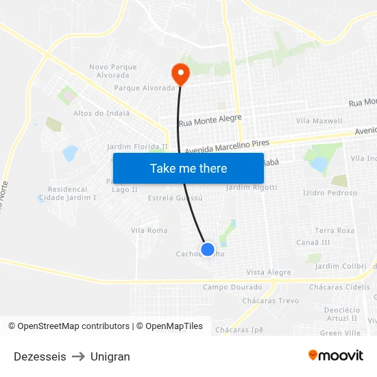 Dezesseis to Unigran map