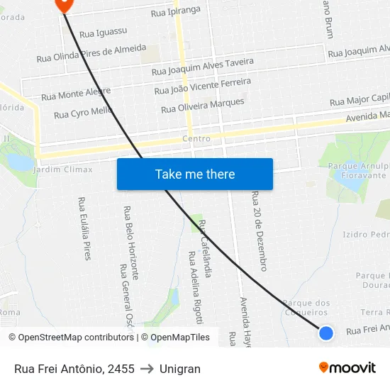 Rua Frei Antônio, 2455 to Unigran map