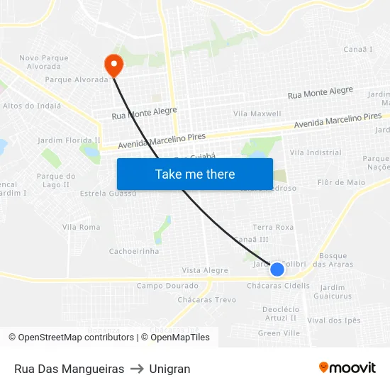 Rua Das Mangueiras to Unigran map