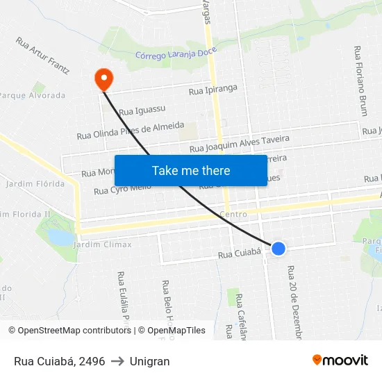 Rua Cuiabá, 2496 to Unigran map