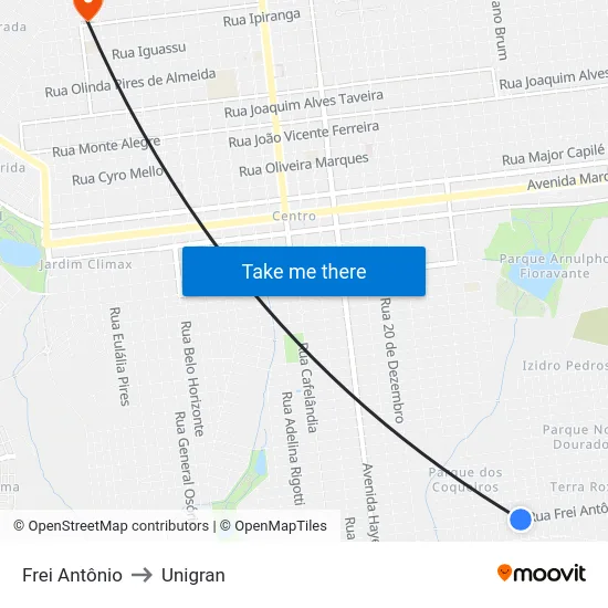 Frei Antônio to Unigran map