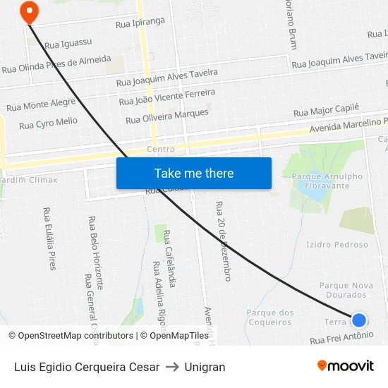 Luis Egidio Cerqueira Cesar to Unigran map