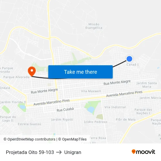 Projetada Oito 59-103 to Unigran map