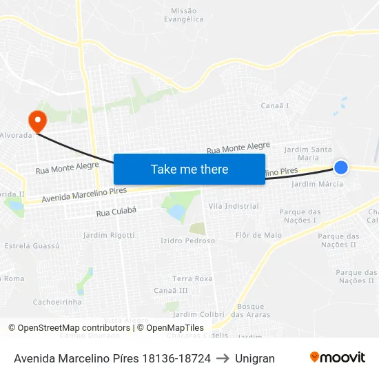 Avenida Marcelino Píres 18136-18724 to Unigran map