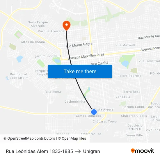 Rua Leônidas Alem 1833-1885 to Unigran map