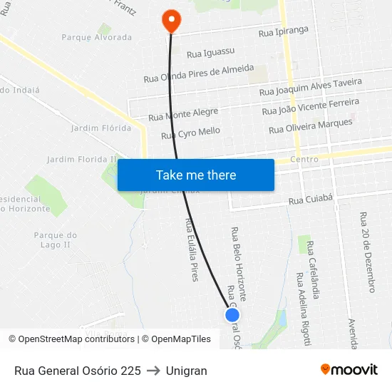 Rua General Osório 225 to Unigran map