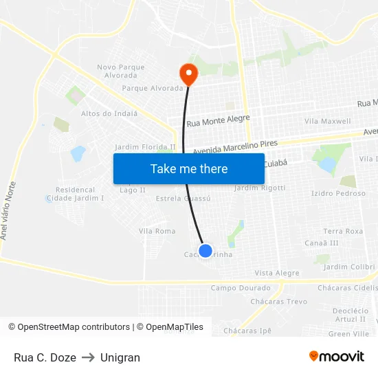 Rua C. Doze to Unigran map