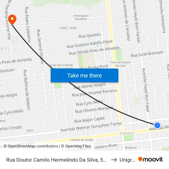 Rua Doutor Camilo Hermelindo Da Silva, 551-637 to Unigran map