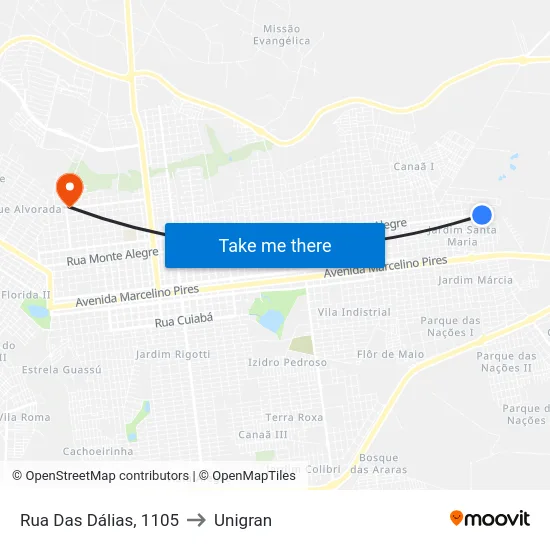 Rua Das Dálias, 1105 to Unigran map