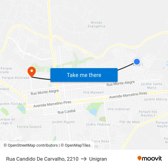 Rua Candido De Carvalho, 2210 to Unigran map