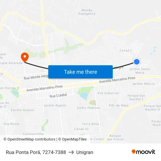 Rua Ponta Porã, 7274-7388 to Unigran map