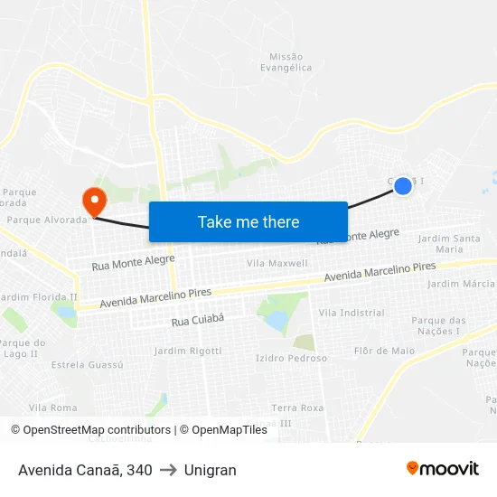 Avenida Canaã, 340 to Unigran map
