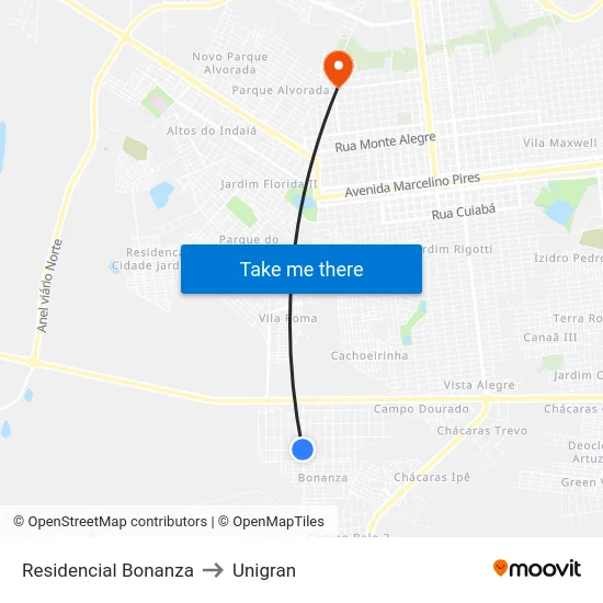 Residencial Bonanza to Unigran map