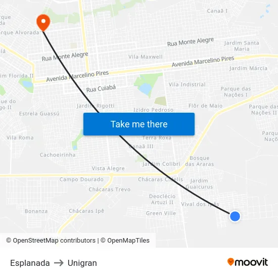 Esplanada to Unigran map