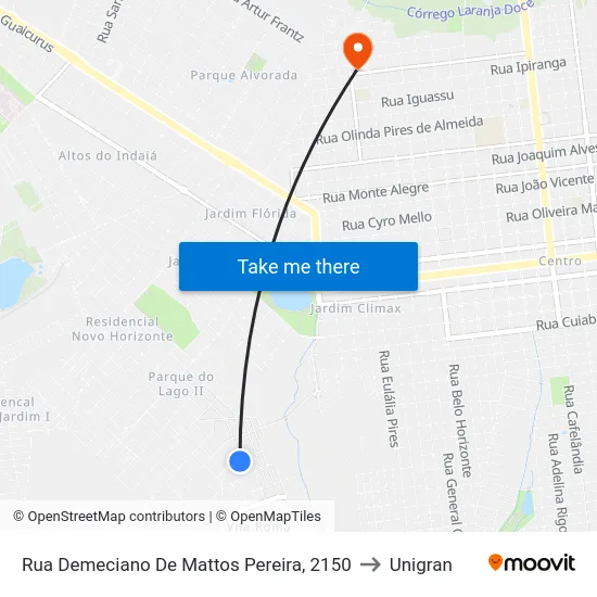 Rua Demeciano De Mattos Pereira, 2150 to Unigran map