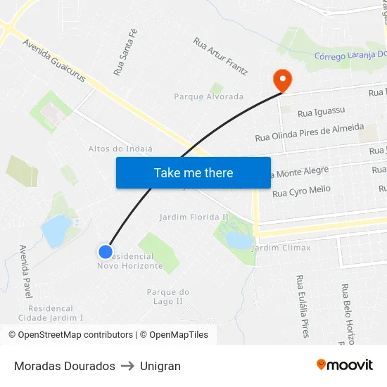 Moradas Dourados to Unigran map