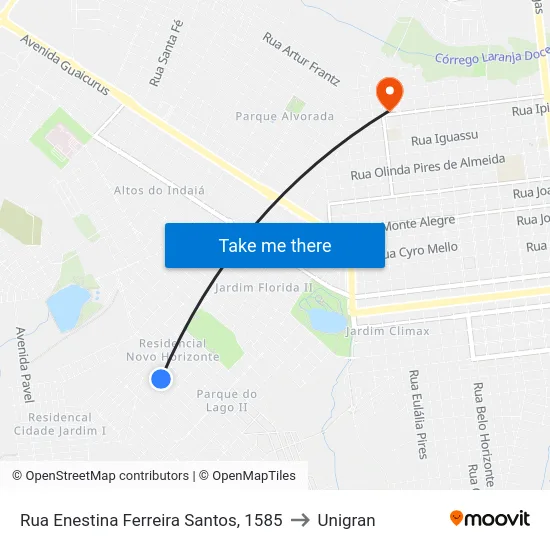 Rua Enestina Ferreira Santos, 1585 to Unigran map