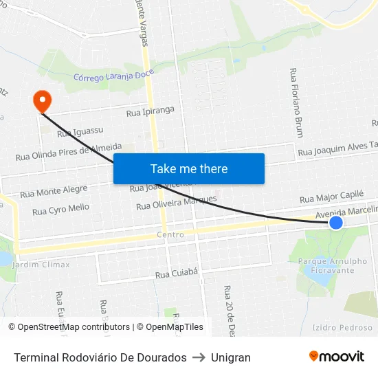 Terminal Rodoviário De Dourados to Unigran map