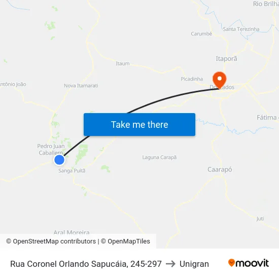 Rua Coronel Orlando Sapucáia, 245-297 to Unigran map