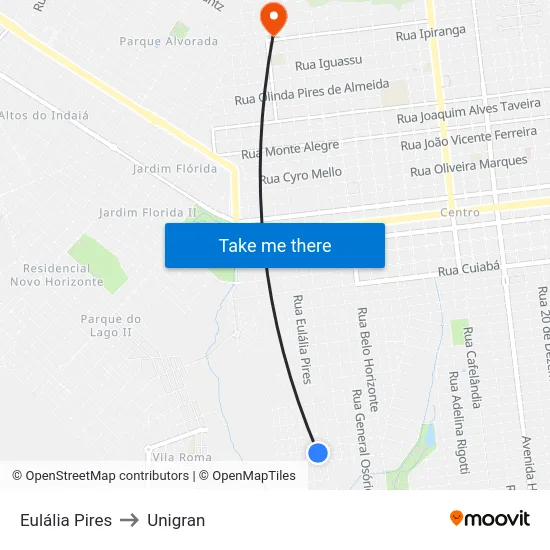 Eulália Pires to Unigran map