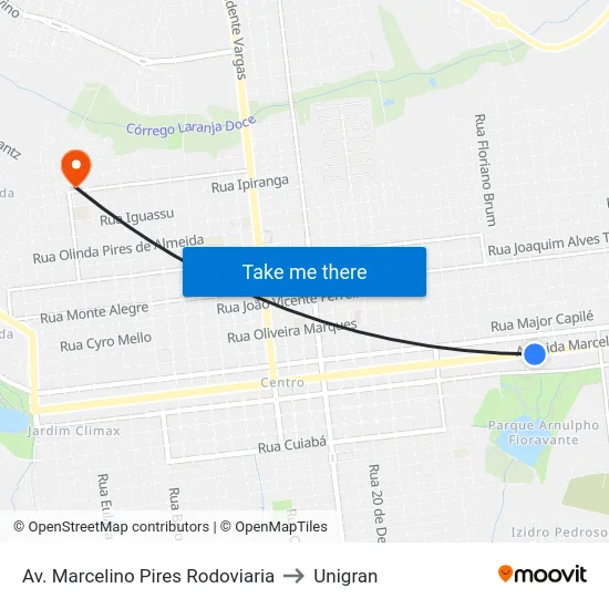 Av. Marcelino Pires Rodoviaria to Unigran map