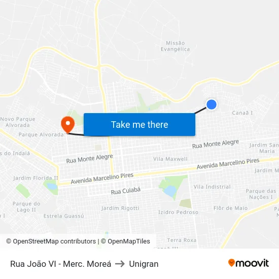 Rua João VI - Merc. Moreá to Unigran map