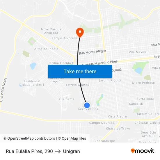 Rua Eulália Píres, 290 to Unigran map
