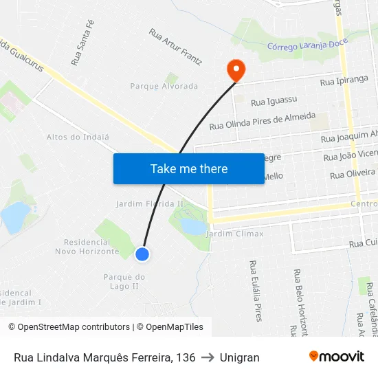 Rua Lindalva Marquês Ferreira, 136 to Unigran map