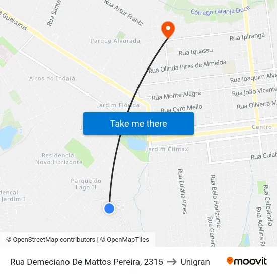 Rua Demeciano De Mattos Pereira, 2315 to Unigran map