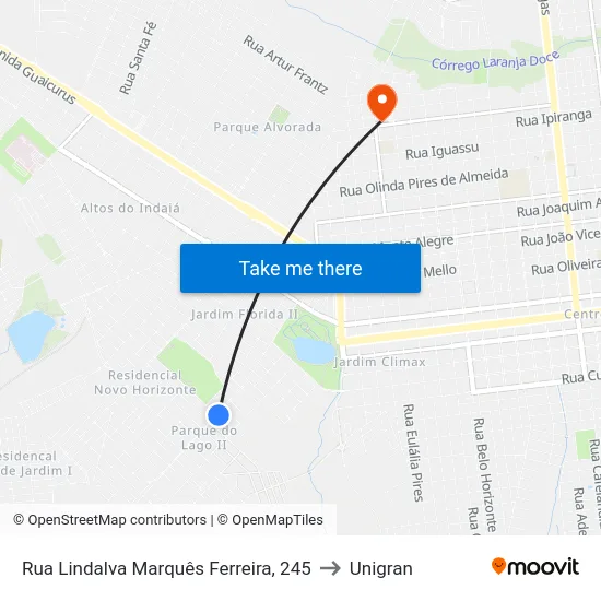 Rua Lindalva Marquês Ferreira, 245 to Unigran map