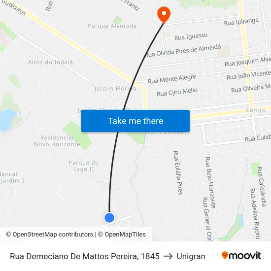 Rua Demeciano De Mattos Pereira, 1845 to Unigran map