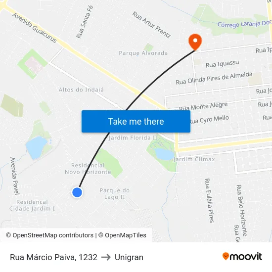 Rua Márcio Paiva, 1232 to Unigran map