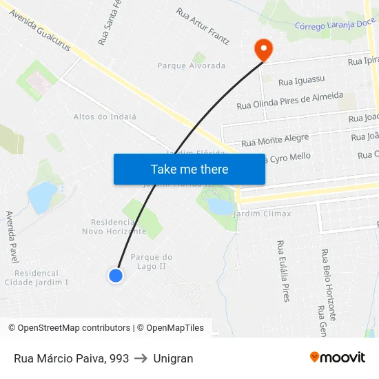 Rua Márcio Paiva, 993 to Unigran map