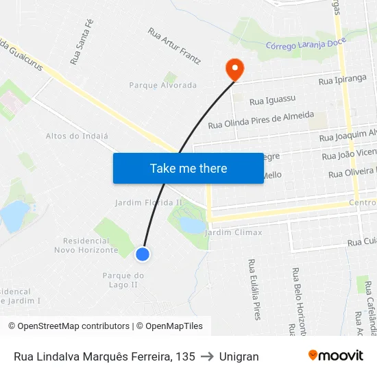 Rua Lindalva Marquês Ferreira, 135 to Unigran map