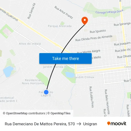 Rua Demeciano De Mattos Pereira, 570 to Unigran map