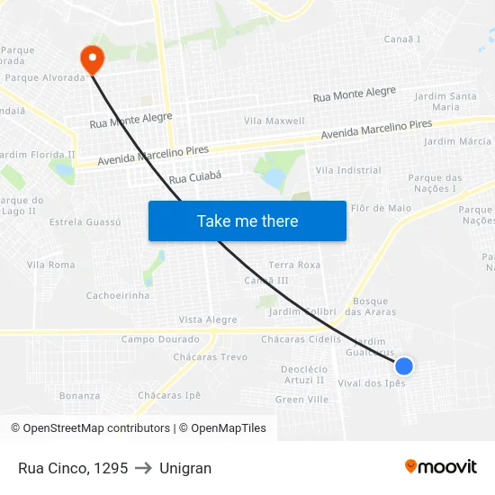 Rua Cinco, 1295 to Unigran map