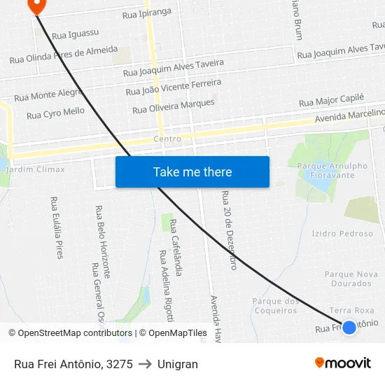 Rua Frei Antônio, 3275 to Unigran map