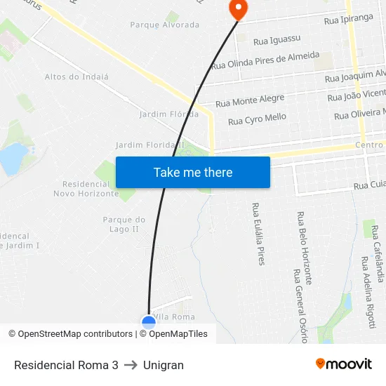 Residencial Roma 3 to Unigran map