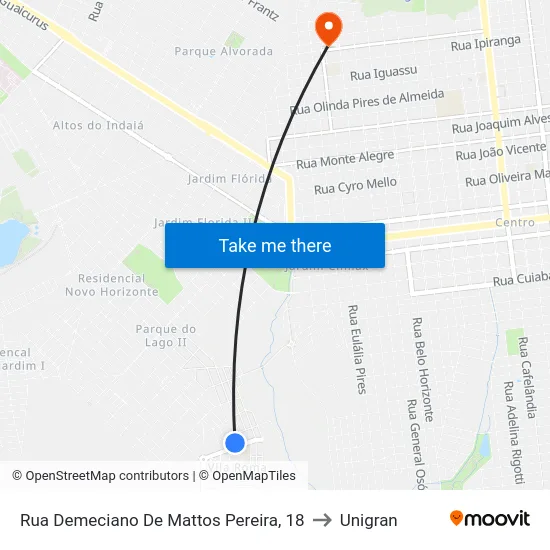 Rua Demeciano De Mattos Pereira, 18 to Unigran map