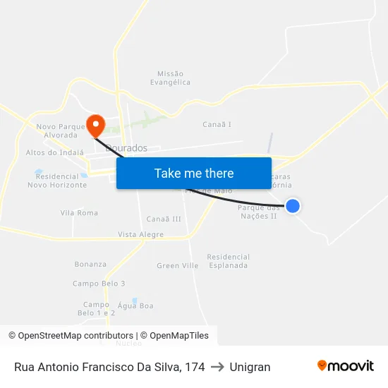 Rua Antonio Francisco Da Silva, 174 to Unigran map