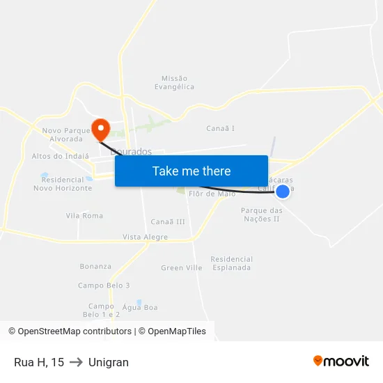 Rua H, 15 to Unigran map