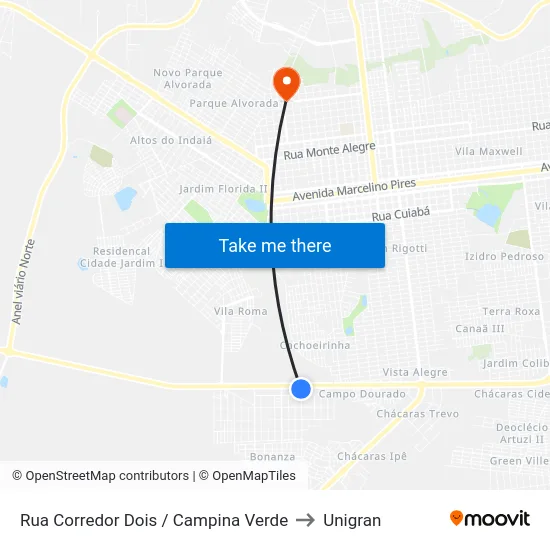 Rua Corredor Dois / Campina Verde to Unigran map