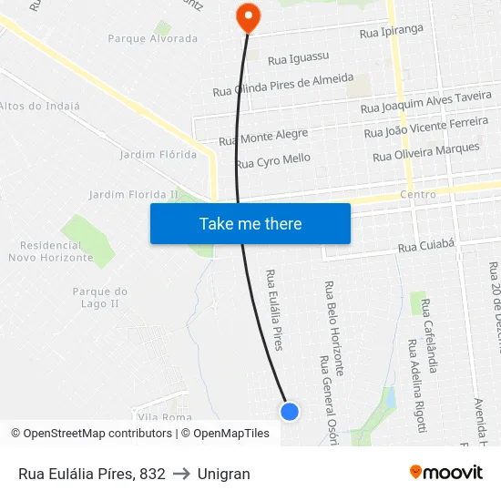 Rua Eulália Píres, 832 to Unigran map