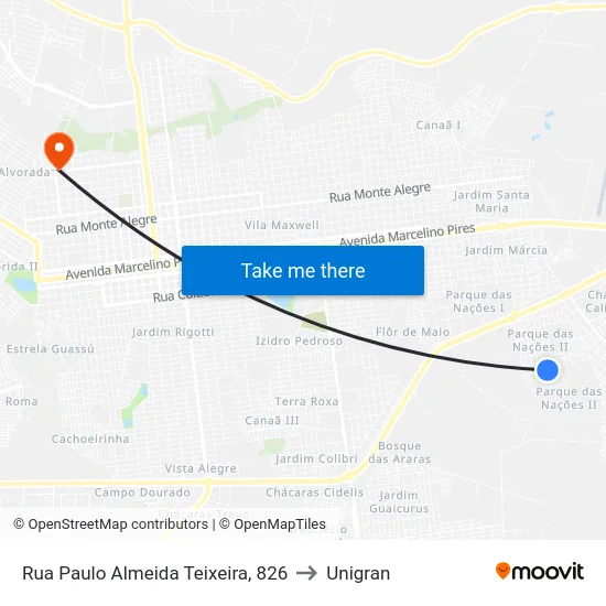 Rua Paulo Almeida Teixeira, 826 to Unigran map