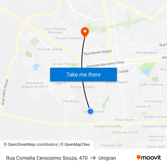 Rua Cornelia Cersosimo Souza, 470 to Unigran map