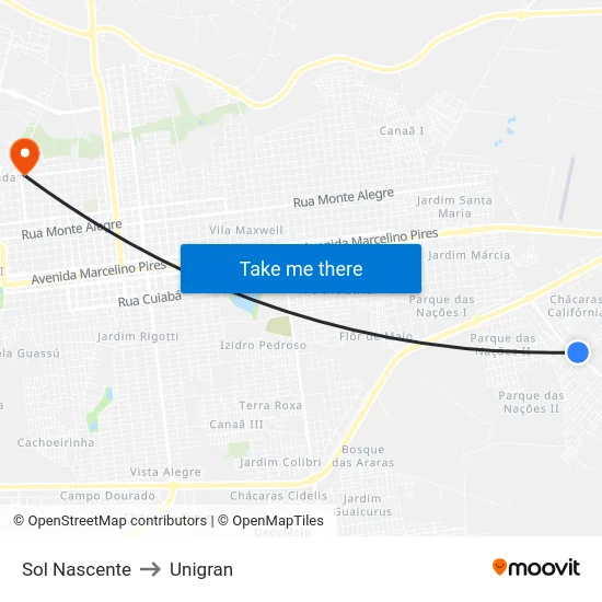 Sol Nascente to Unigran map